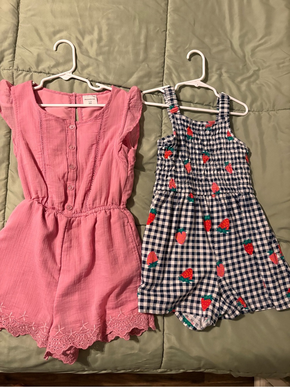 Pink Girls' Romper and Navy Gingham Strawberry Romper